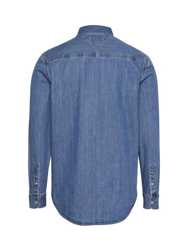 Tommy Jeans - RGLR FIT SHIRT MID BLUE Skjorte