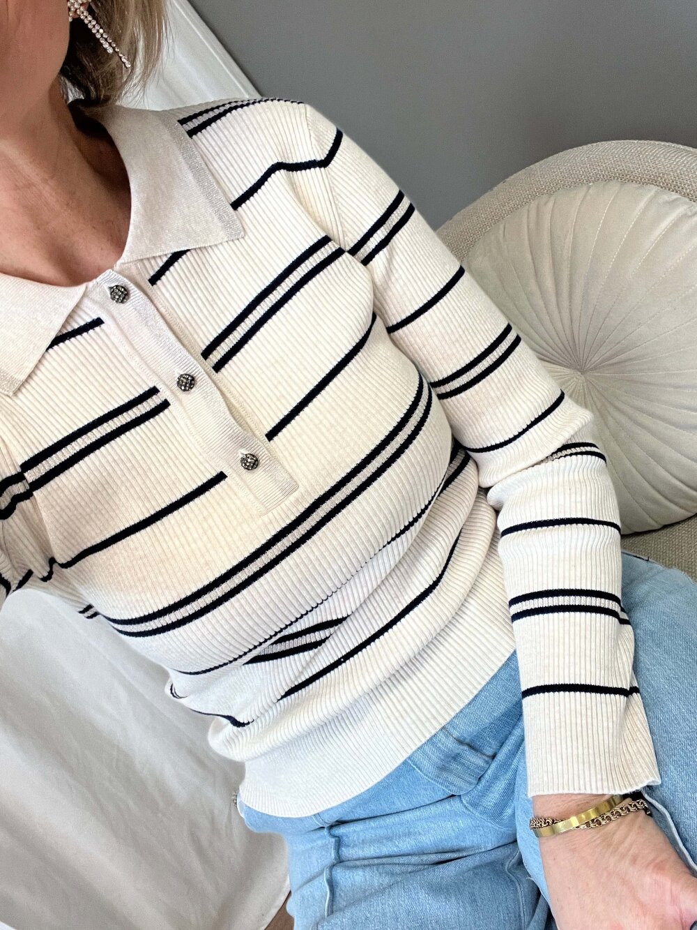 Continue - Eva polo knit stripe Bluse