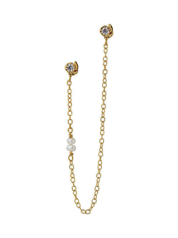 Stine A - Twin Flow Earring with Stones, Chain & Pearls - Single