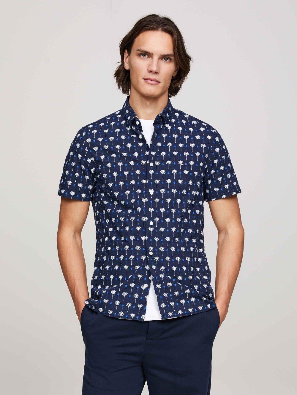 Tommy Hilfiger - PALM PRINT SLIM SHORT SLEEVE SKJORTE