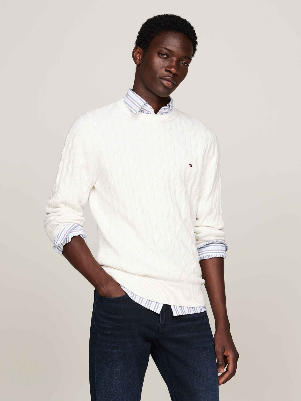 Tommy Hilfiger - CLASSIC COTTON CABLE CREW NECK Strik